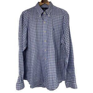 Ralph Lauren Mens XL Plaid Dress Shirt Oxford Collar Logo Blue